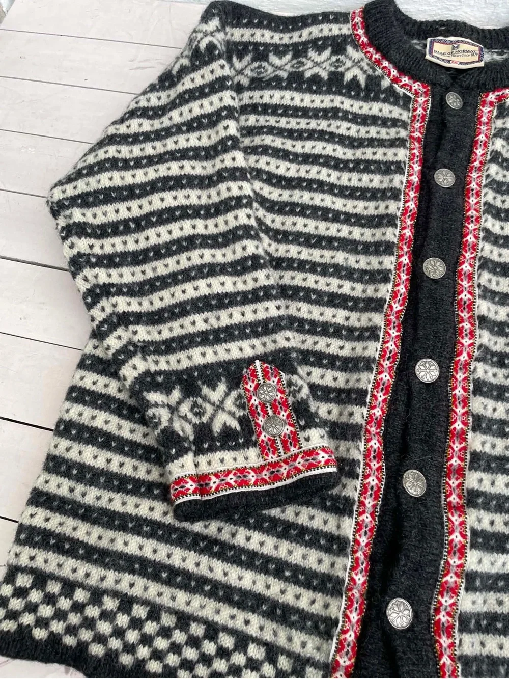 Dale of Norway Black, White & Red Nordic Wool Cardigan